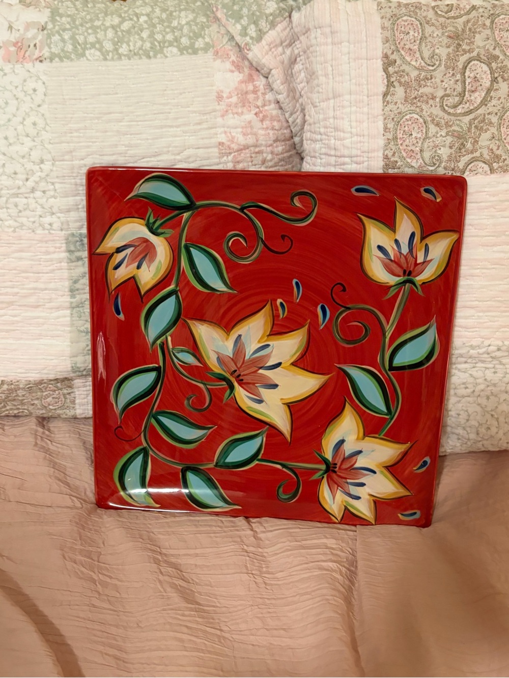 Southern Living Red Floral Ceramic Wall Plaque